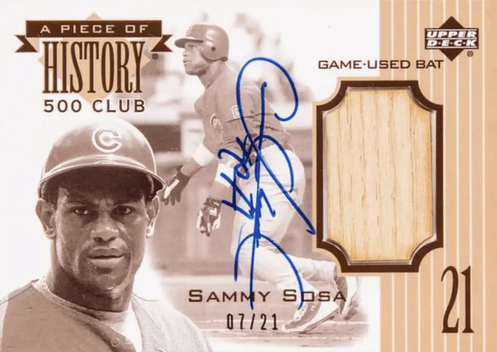 2003 Sammy Sosa Upper Deck Signed Bat Relic