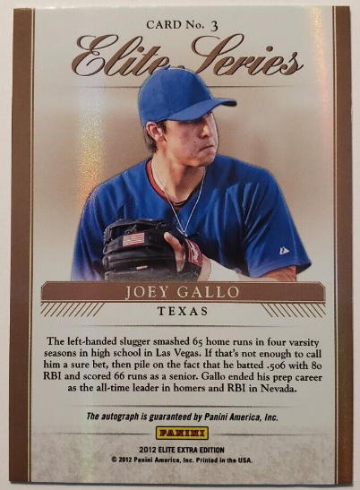 2012 Panini Elite Extra Edition Joey Gallo Autograph