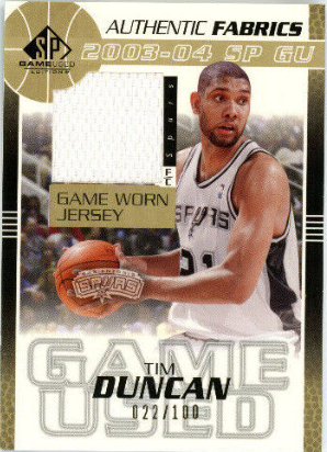 2003-04 Tim Duncan SP Game Used Authentic Fabrics Gold Patch Autograph