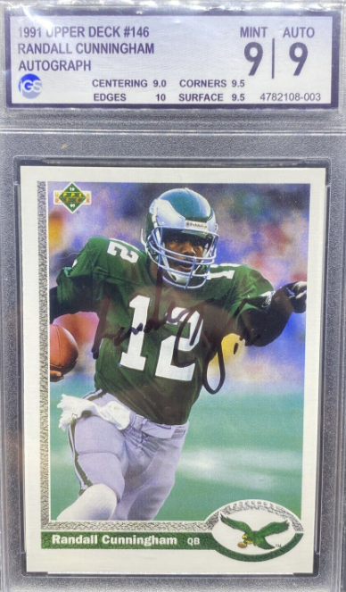 1991 Upper Deck Randall Cunningham On Card Auto IGS 9