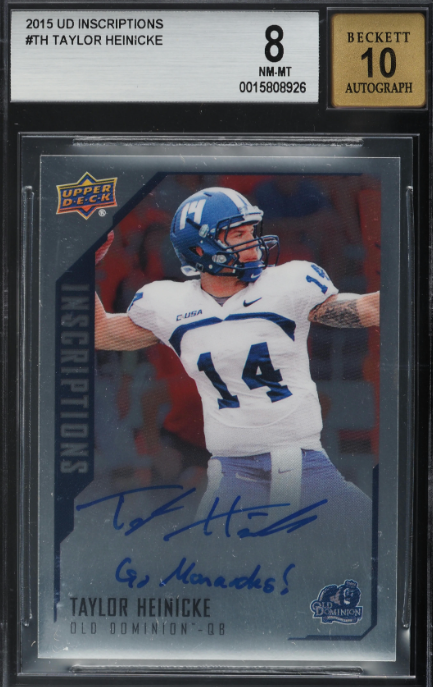 2015 Upper Deck Inscriptions Taylor Heinicke ROOKIE AUTO #TH BGS 8 NM-MT