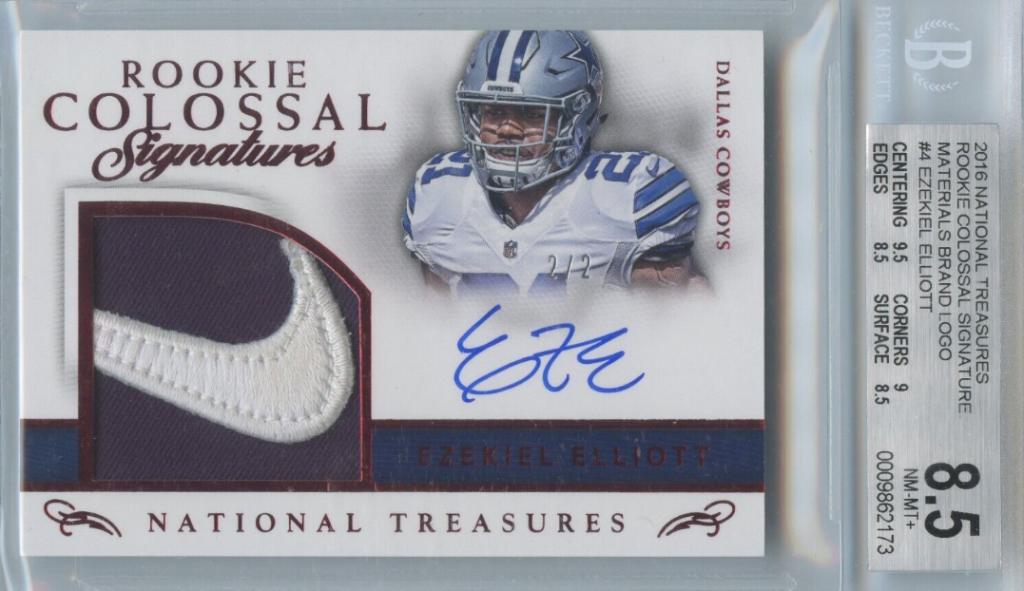 2016 National Treasures Ezekiel Elliott #4 RPA Rookie Nike Patch Auto /2 BGS 8.5