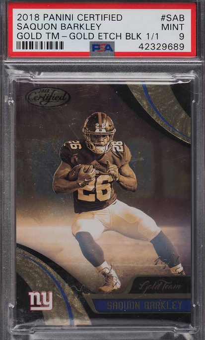 2018 Panini Certified Gold Team Black Etch Saquon Barkley ROOKIE 1/1