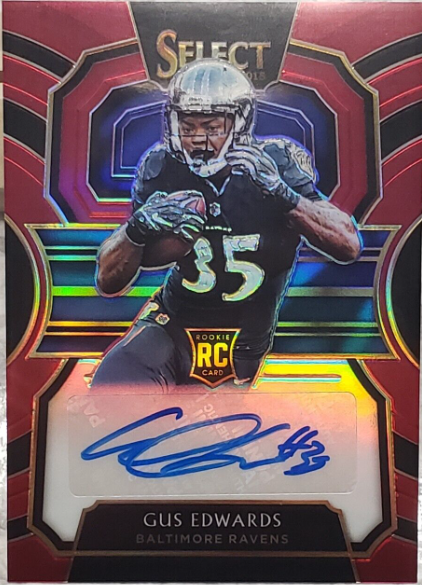 2018 Panini Select Signatures Maroon Prizm /75 Gus Edwards #RS-GE Rookie Auto RC