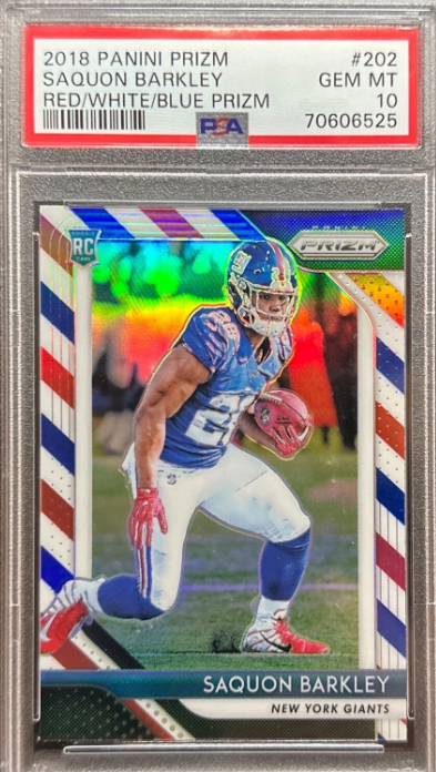 2018 Prizm Saquon Barkley Red White & Blue Prizm Rookie RC #202