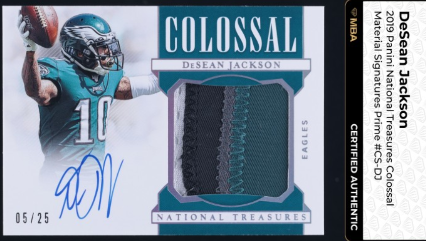 2019 National Treasures Colossal Prime DeSean Jackson PATCH AUTO /25 MBA AUTH