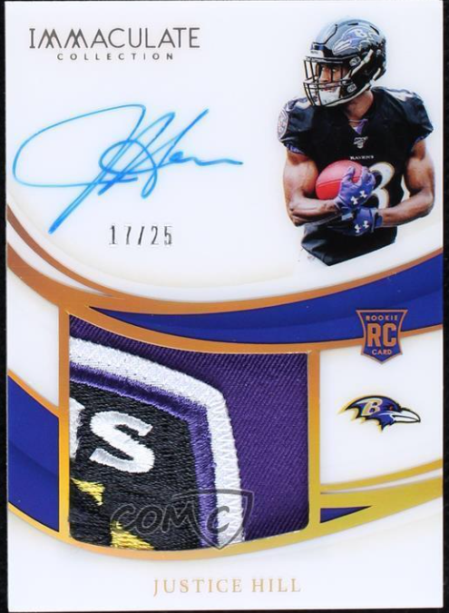 2019 Panini Immaculate Premium Gold 17/25 Justice Hill RPA Rookie Patch Auto RC