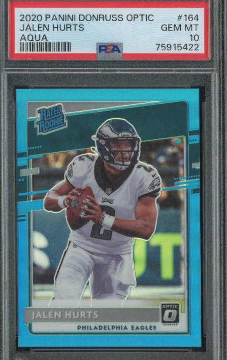 2020 Donruss Optic Aqua Prizm #164 Jalen Hurts Eagles RC Rookie /299