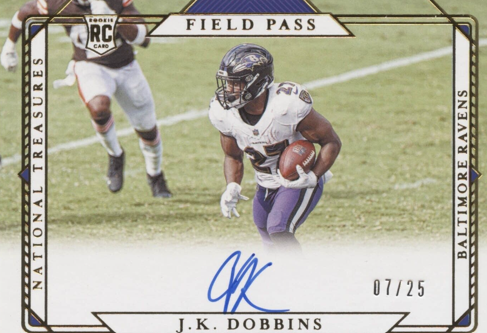 2020 National Treasures Rookie Autograph J.K. Dobbins 07/25 Field Pass Auto