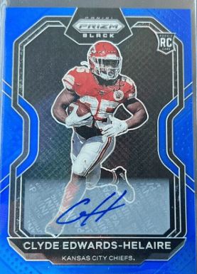 2020 Panini Chronicles Clyde Edwards Helaire Prizm Black Rookie Auto Blue /25