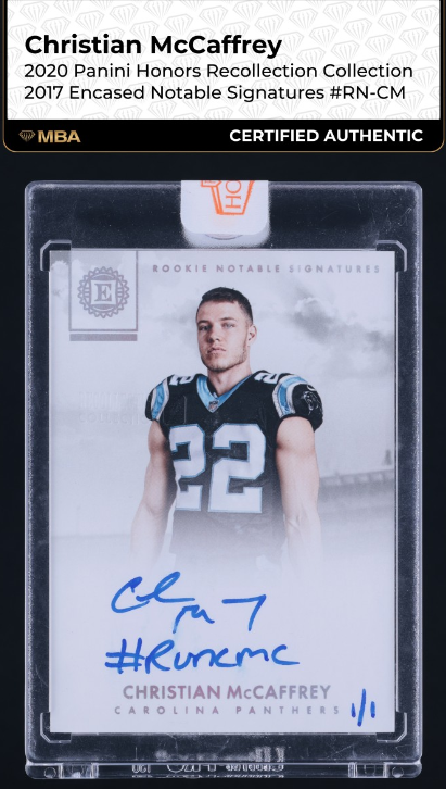 2020 Panini Honors '17 Encased Notable Christian McCaffrey RC AUTO 1/1 MBA AUTH