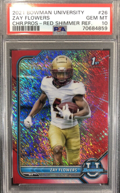 2021 Bowman University ZAY FLOWERS RED SHIMMER REFRACTOR