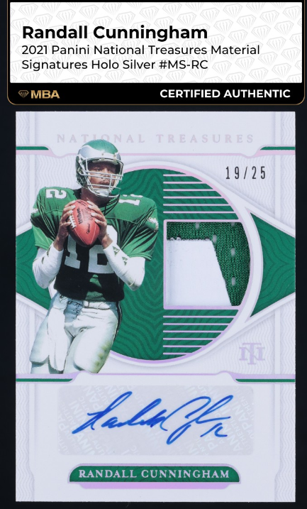 2021 National Treasures Holo Silver Randall Cunningham PATCH AUTO /25 MBA AUTH