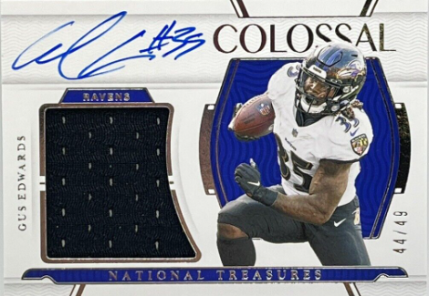 2021 Panini National Treasures Gus Edwards Colossal Patch Auto /49 KM