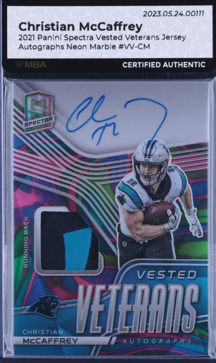 2021 Panini Spectra Neon Marble Christian McCaffrey PATCH AUTO 1/2 MBA AUTH