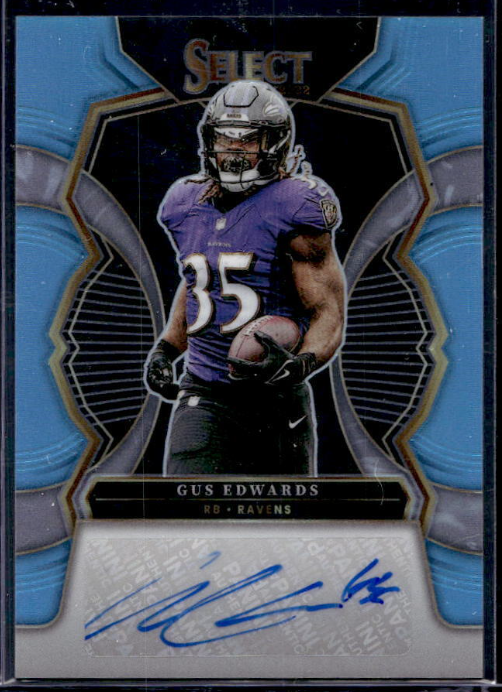 2022 Panini Select Gus Edwards Signatures Light Blue Prizm Auto #12/49 Ravens