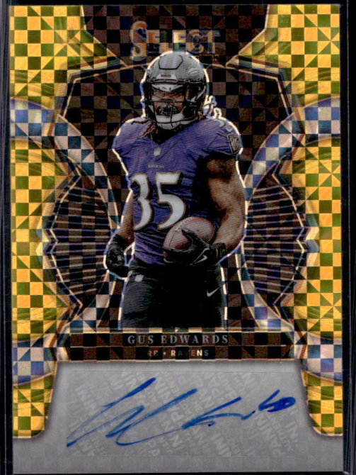 2022 Select Gus Edwards Gold Prizm Signatures Auto Autograph #6/10 Ravens