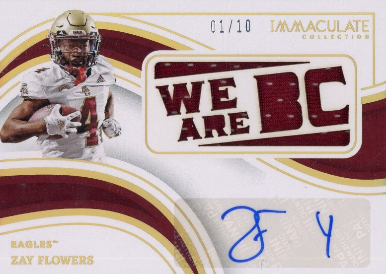 2023 Panini Immaculate Collegiate Zay Flowers Gold Team Slogan Auto #01/10 (BD)