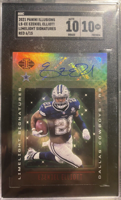 Ezekiel Elliott 2021 Panini Illusions Limelight Signatures Red 6/15