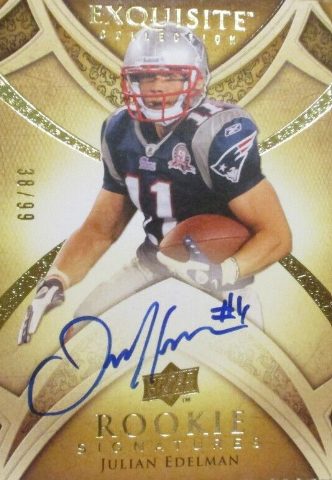 2009 UD Exquisite Rookie Signatures Julian Edelman #158 RC on Card