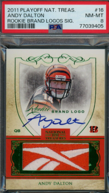 2011 National Treasures Andy Dalton Rookie Reebok Logo Patch Auto