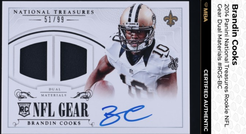 2014 National Treasures NFL Gear Brandin Cooks ROOKIE PATCH AUTO /99 MBA AUTH