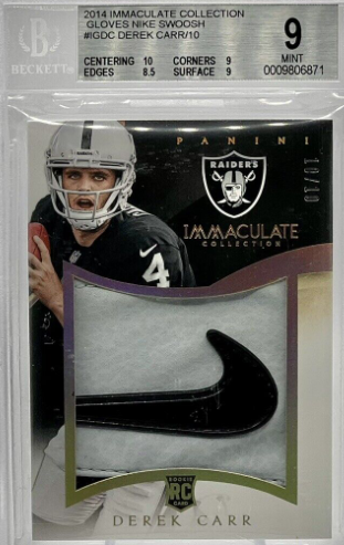 2014 Panini Immaculate Nike Glove Relic /10 Derek Carr Rookie Card