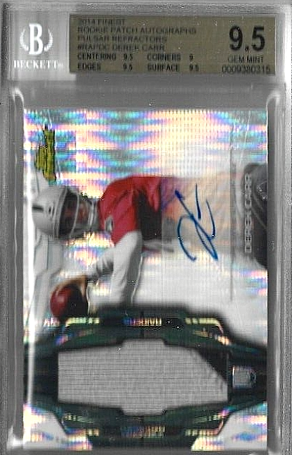 2014 Topps Finest Pulsar Refractor Derek Carr Jumbo Jsy Auto Rc