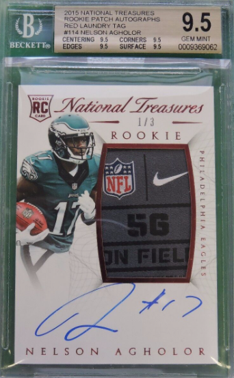 2015 National Treasures Nelson Agholor Rookie Patch Auto Laundry Tag 1/3 SSP