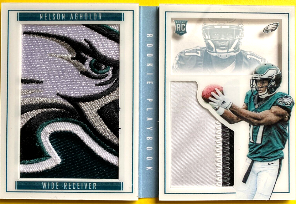 2015 Playbook Platinum Nelson Agholor Dual Patch Booklet RC #07/10 EAGLES LOGO