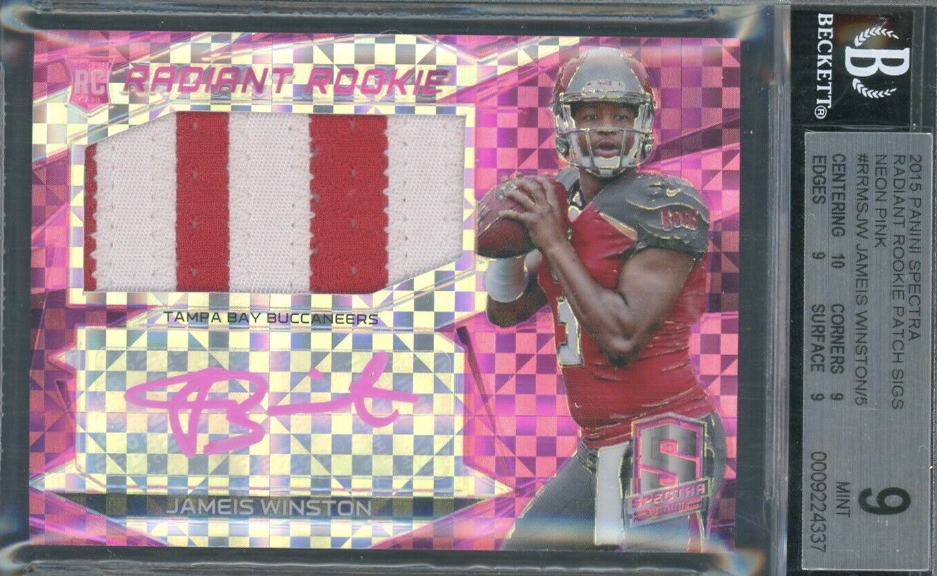 2015 Spectra Jameis Winston Radiant Rookie Patch Auto Neon Pink