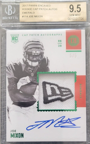 2017 Encased Rookie Cap Patch Emerald Auto 5/5 JOE MIXON