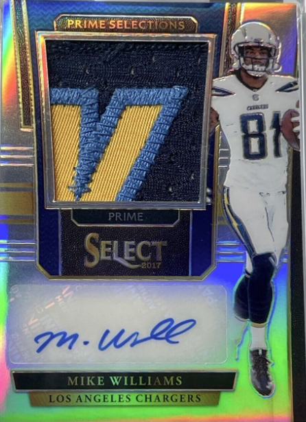 2017 Mike Williams RPA Silver Select Prizm Auto Sick Letter Patch RC