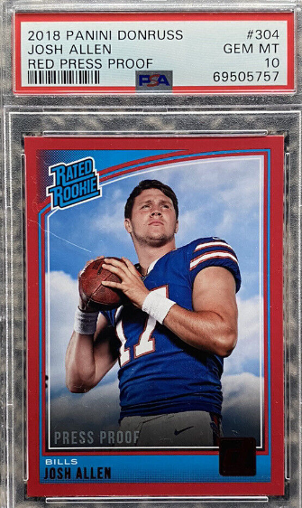 2018 Donruss Rated Rookie Press Proof Red Low Pop Josh Allen