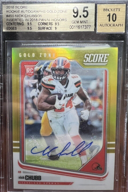 2018 Nick Chubb Score Rookie Autograph Gold Zone