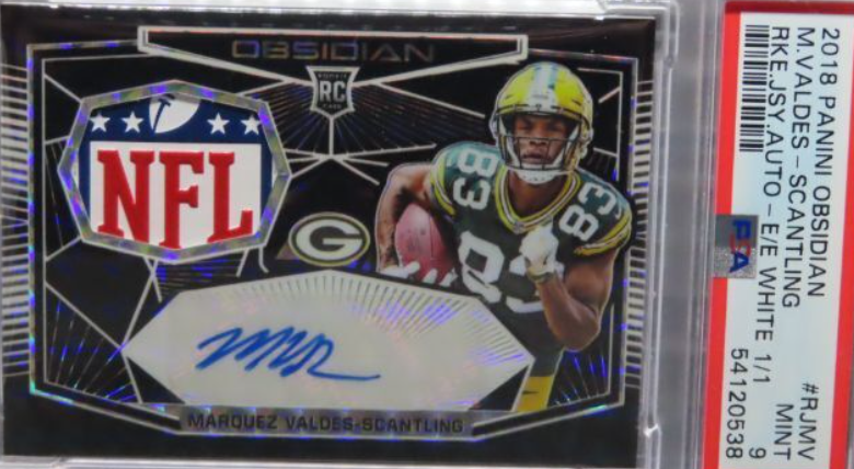 2018 Obsidian Marquez Valdes-Scantling White NFL Shield Patch Auto RC