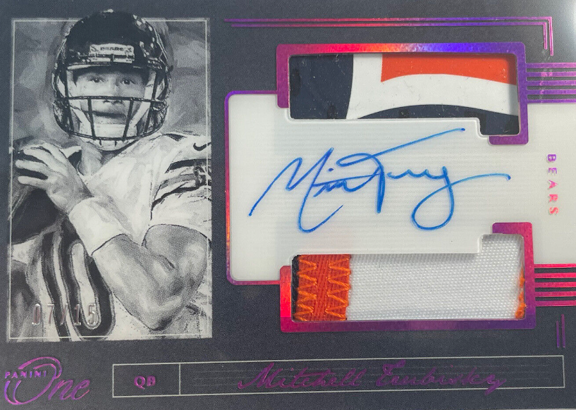 2018 Panini One Purple #7/15 Mitch Trubisky No. 169 On-Card Auto 2 Color Patch