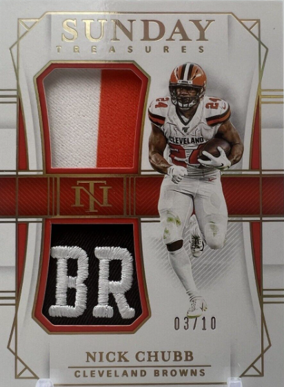 2019 National Treasures Nick Chubb Nasty Player Used Patches Gold /10