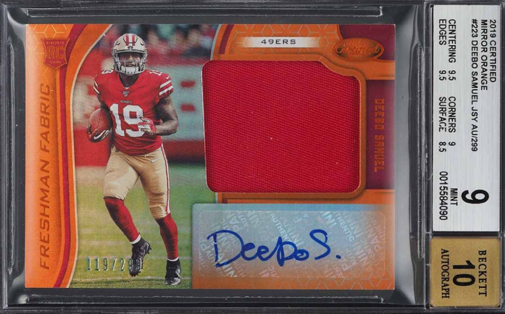 2019 Panini Certified Mirror Orange Deebo Samuel RC PATCH AUTO