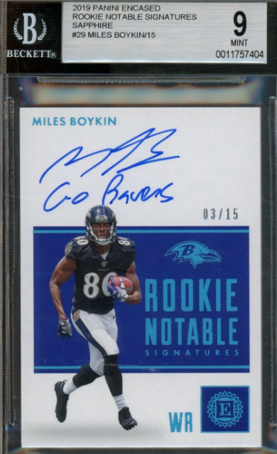 2019 Panini Encased Miles Boykin Rookie Notable Auto Sapphire