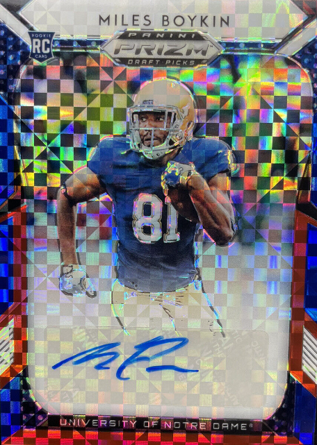 2019 Prizm Draft Miles Boykin Red White Blue Prizm Rookie RC Auto