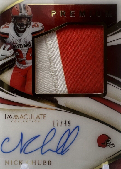 2020 Immaculate Premium Nick Chubb Gold On Card Auto Nasty Game Used Patch /49