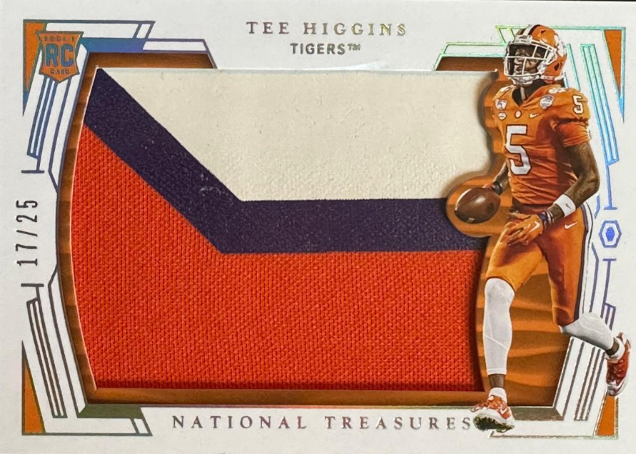 2020 National Treasures #11 Tee Higgins /25 Patch Jersey RC Rookie