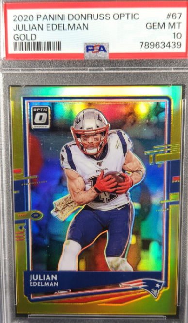 2020 Panini Donruss Optic Julian Edelman 67 Gold Prizm /10 Patriots