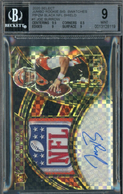 2020 Select Black Prizm Joe Burrow RC NFL SHIELD Patch AUTO