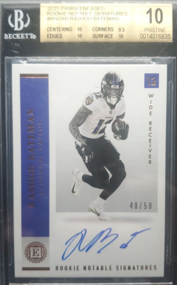 2021 Encased Rashod Bateman True Bgs 10 Rookie Notable Signatures /50 RAVENS RPS