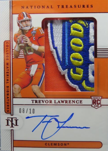 2021 National Treasures Coll Trevor Lawrence Bowl Logo Rookie Patch Auto #8/10