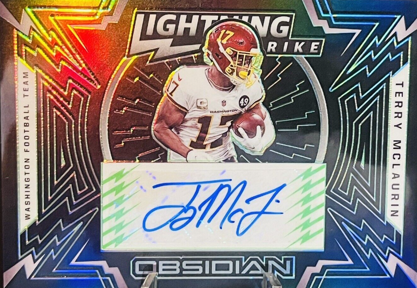 2021 Obsidian Football Terry Mclaurin Green Etch Lightning Strike Auto /35