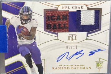 2021 Panini National Treasures Rashod Bateman Gold Dual Patch Auto /10 Rookie RC