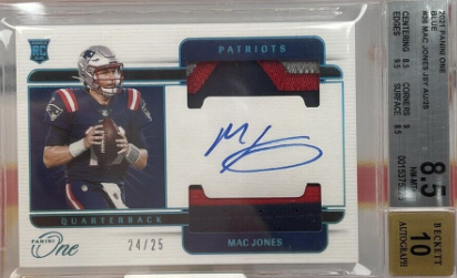 2021 Panini One Mac Jones RPA Blue Rookie Dual RPA 24/25 Patriots BGS 8.5/10